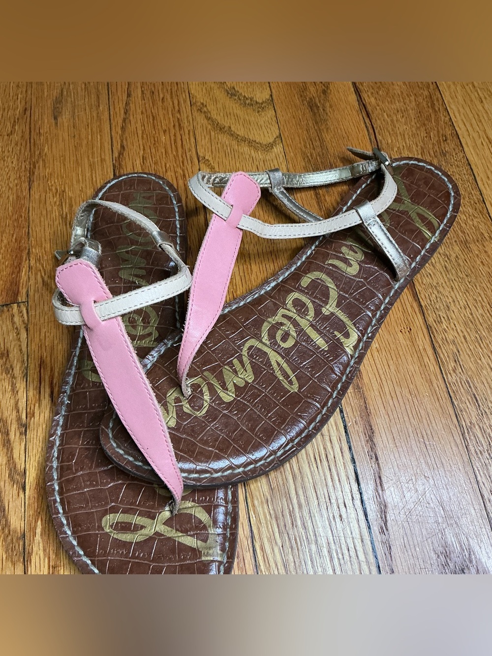 Sam Edelman Gigi Thong Sandal Pink and Metallic T-Strap Women’s  Size 8.5